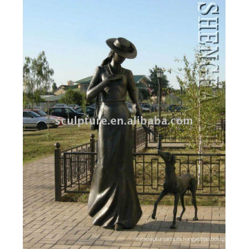 Gran escultura de dama de bronce al aire libre